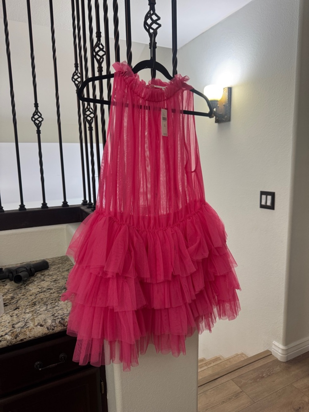 Antropologie Hot Pink Tiered Tulle Mini Dress
